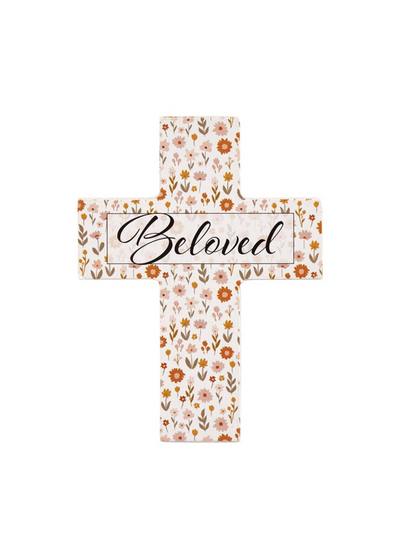 "Beloved" floral petite easel cross.