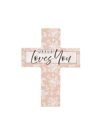 "Jesus Loves You" floral petite easel cross.