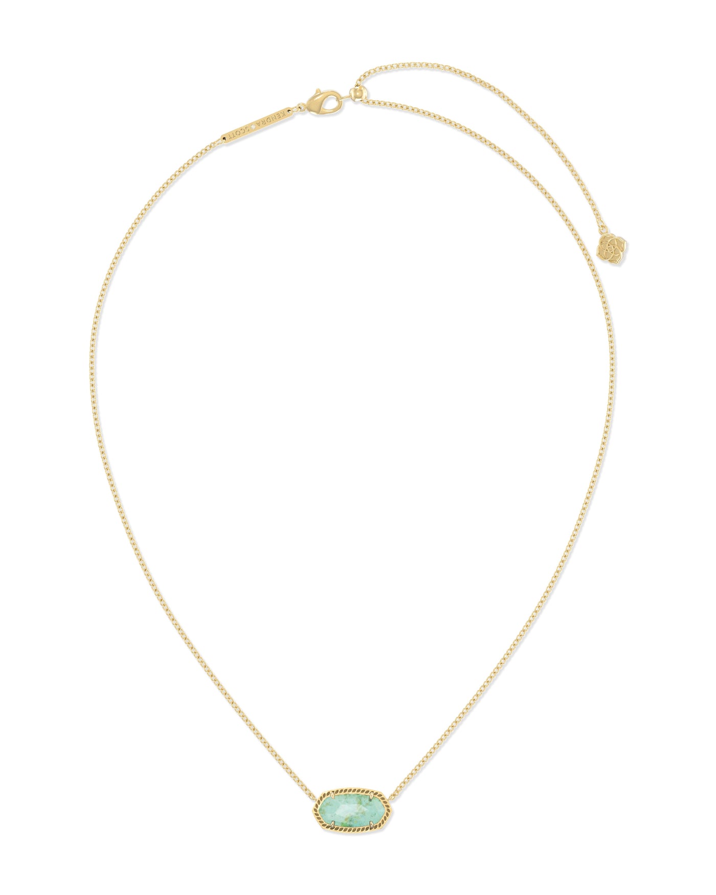 Kendra Scott Elisa Pendant Necklace Gold Sea Green Chrysocolla on white background.