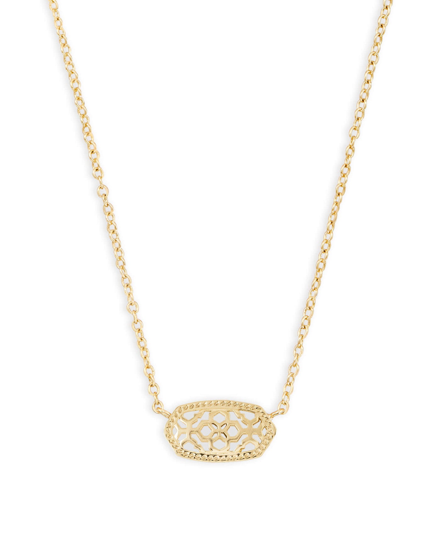 Kendra Scott Elisa Pendant Necklace in Gold Filigree closeup.