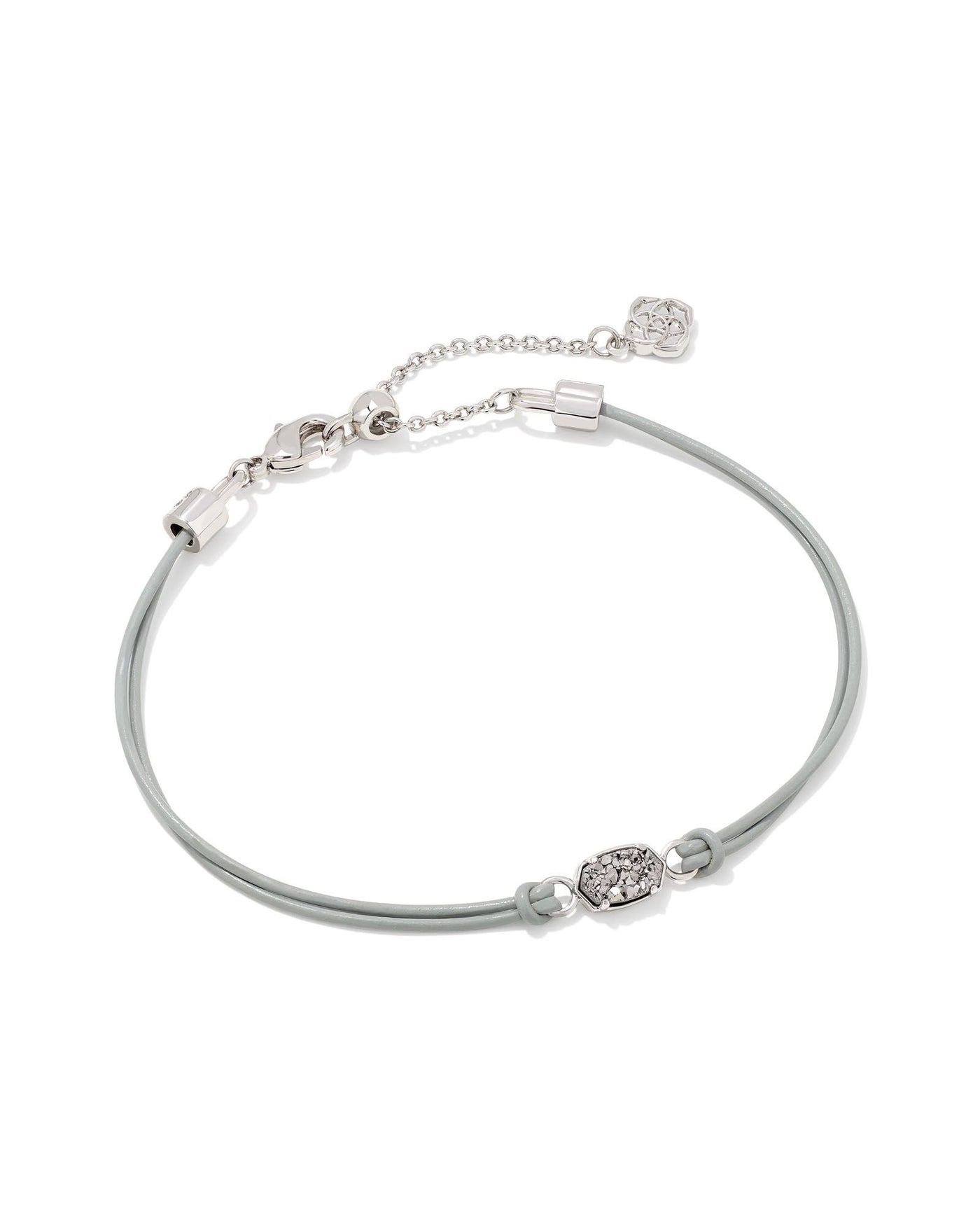 Kendra Scott Emilie Corded Bracelet in Silver Platinum Drusy on white background.