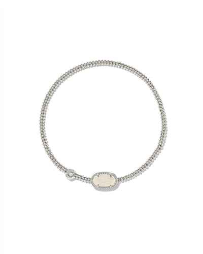 Kendra Scott Grayson Stretch Bracelet in Silver Iridescent Drusy on white background.