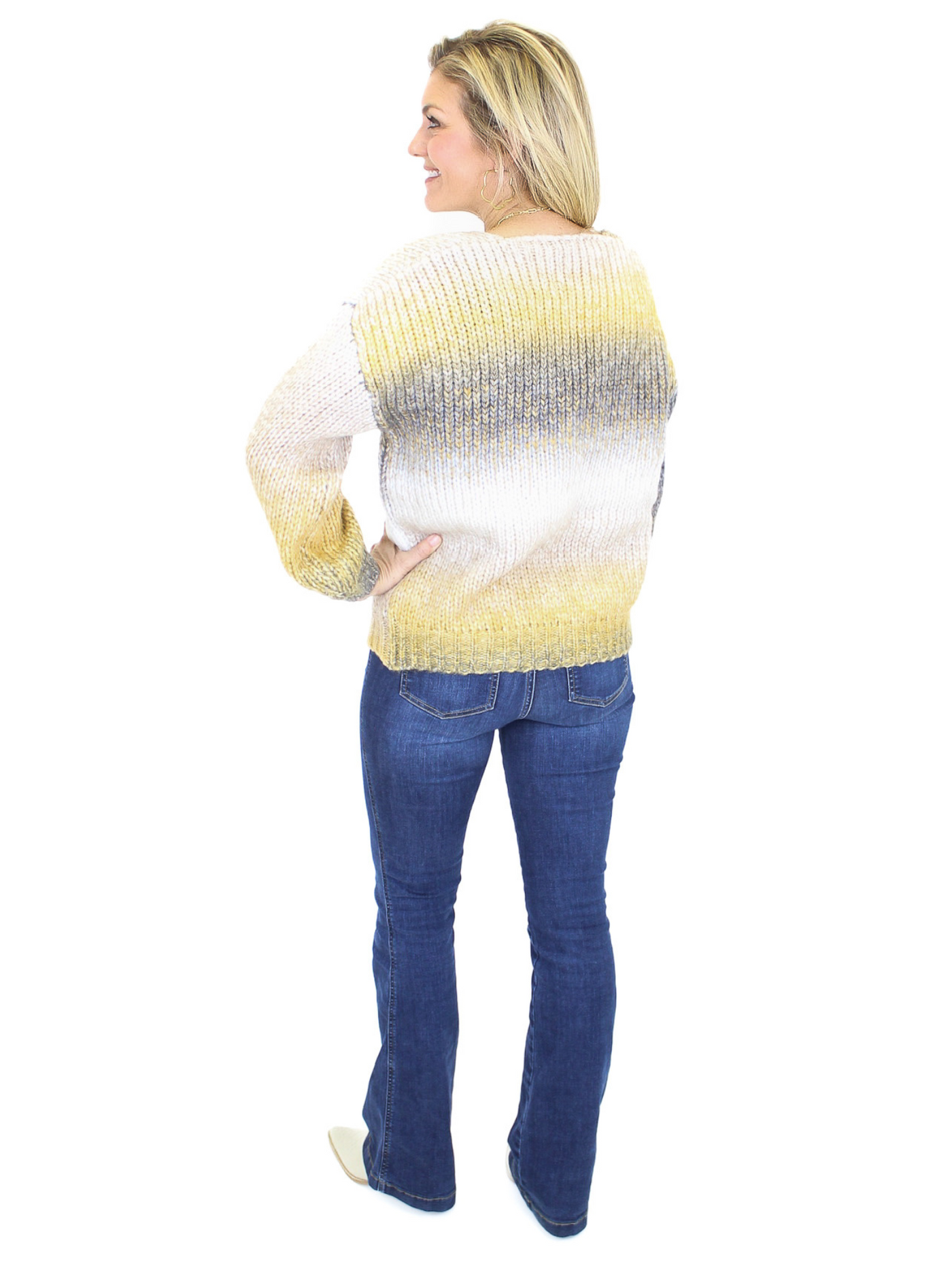 V-Neck Chunky Knit Gradient Sweater - Multi back view.