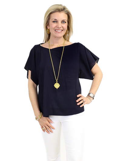 Pleat Drape Blouse - Navy