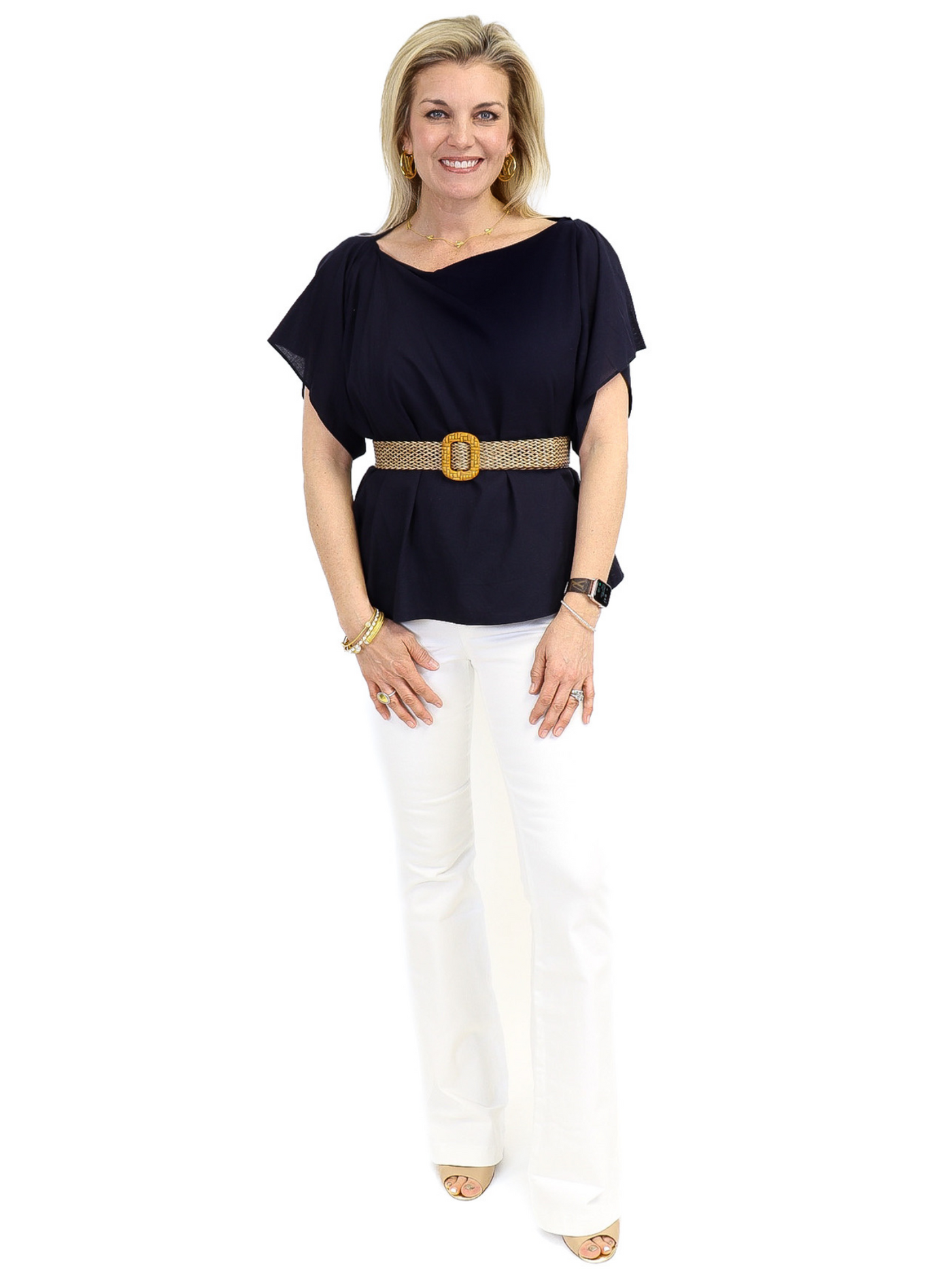 Pleat Drape Blouse - Navy