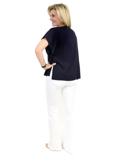 Pleat Drape Blouse - Navy