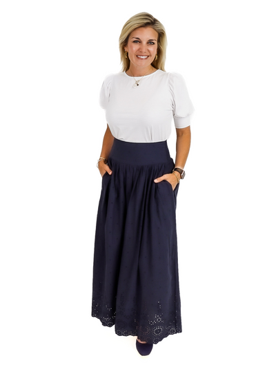 Ciebon Eyelet Maxi Skirt - Navy front view