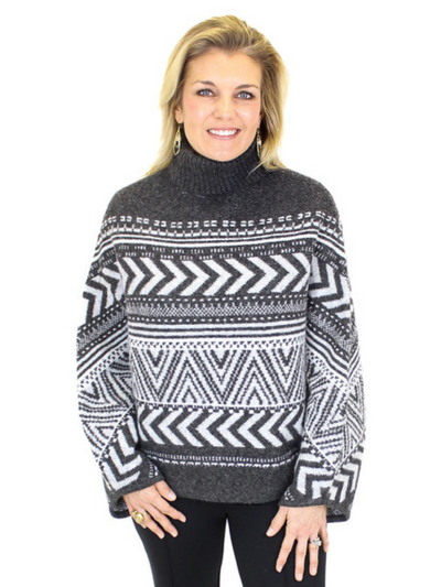 Charlie B Geometric Jacquard Poncho front view.