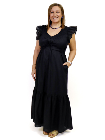 Ciebon Smock Dress - Black front view.