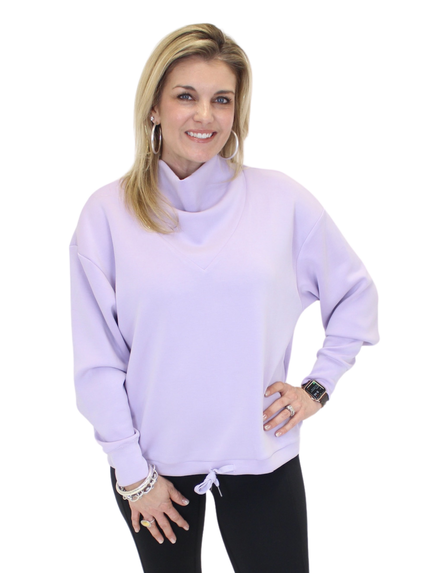 Mock Neck Drawstring Sweatshirt - Lavender front view