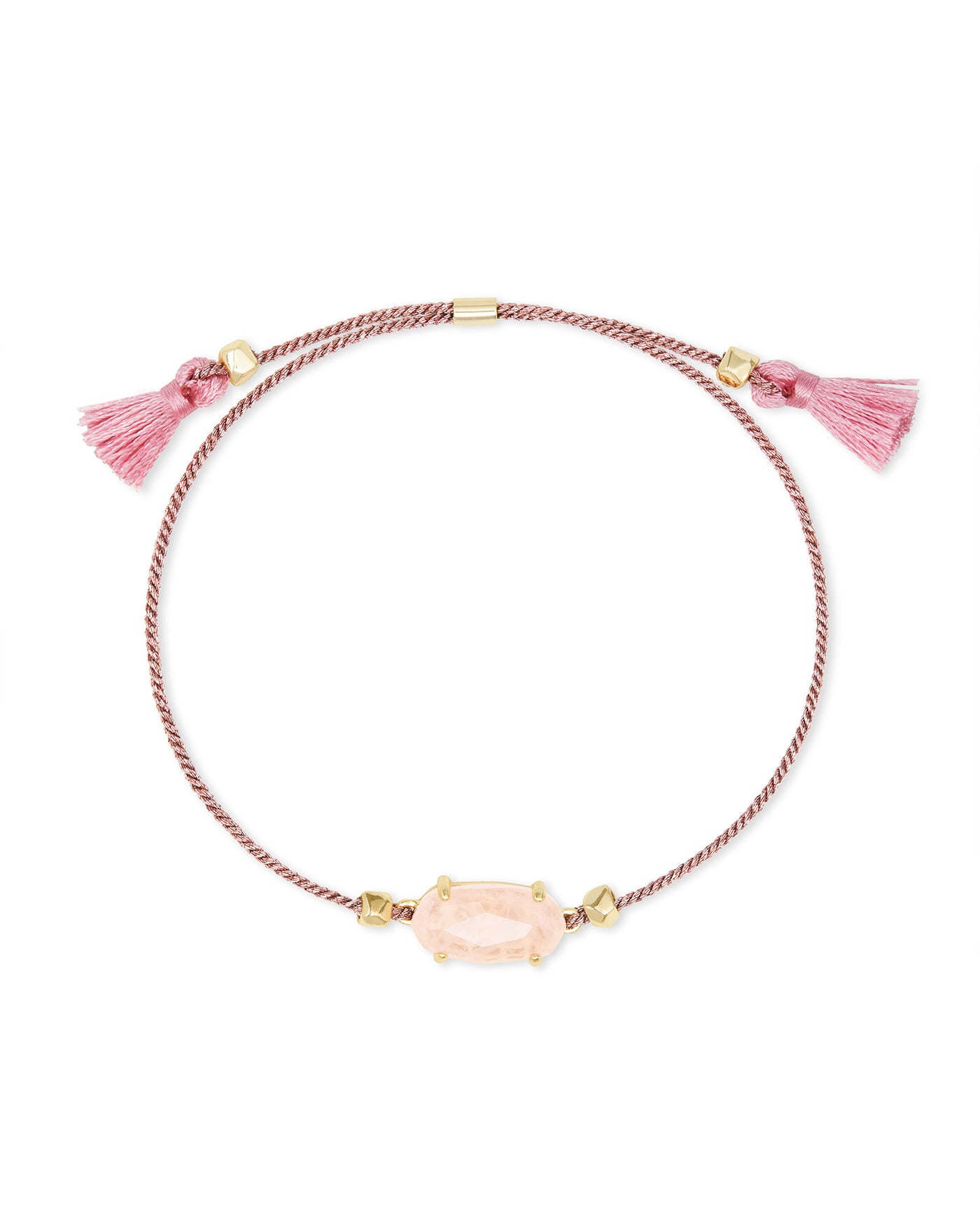 Kendra Scott Everlyne Friendship Bracelet in Gold Rose Quartz on white background. 