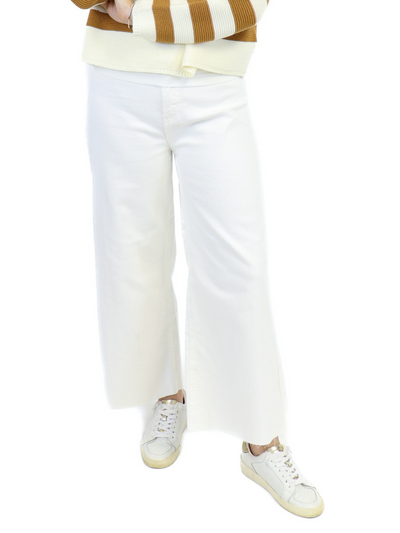 Wide Leg Boho Jeans - White front view.