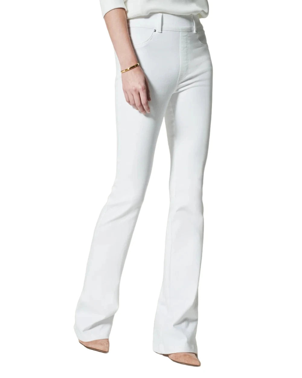 Spanx Flare Jeans - White front view with booties