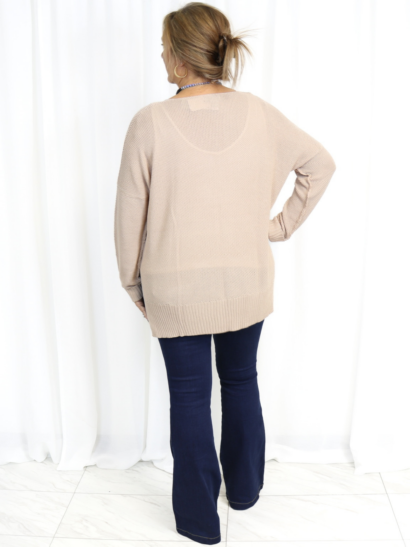 Tan Charlie Paige Knit Sweater back view.