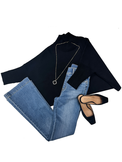 Black Kerisma Aja 3/4 Sleeve Sweater flat lay.