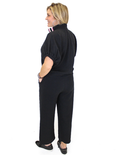 Quilted Quarter-Zip and Pant Set - Black back view.