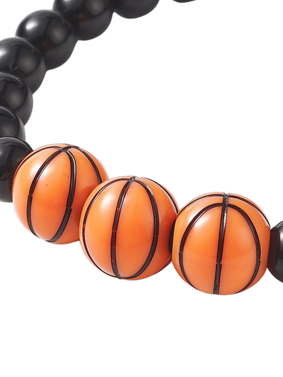 Basketball Stretch Bracelets (Set of 2) upclose view of beads.