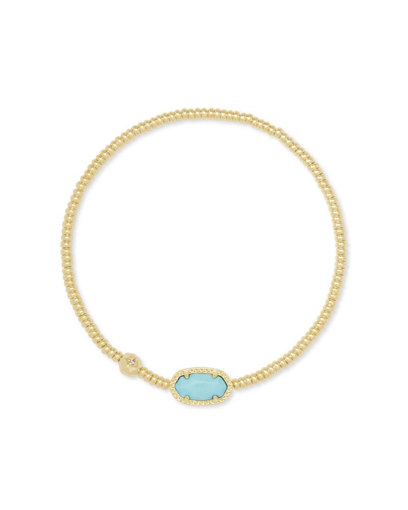 Kendra Scott Grayson Stretch Bracelet in Gold Light Blue Magnesite on white b ackground.