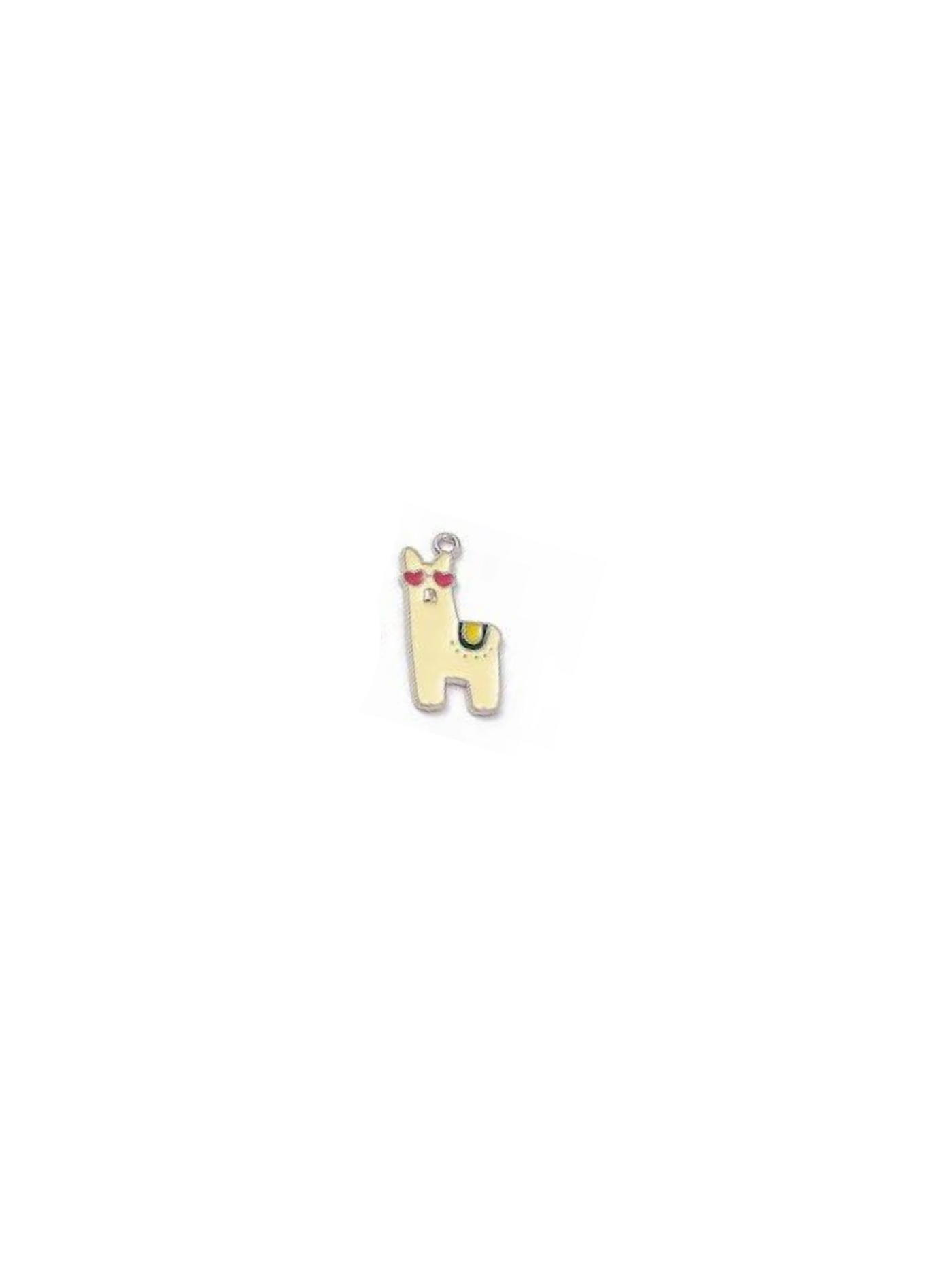 Yellow alpaca charm on white background.