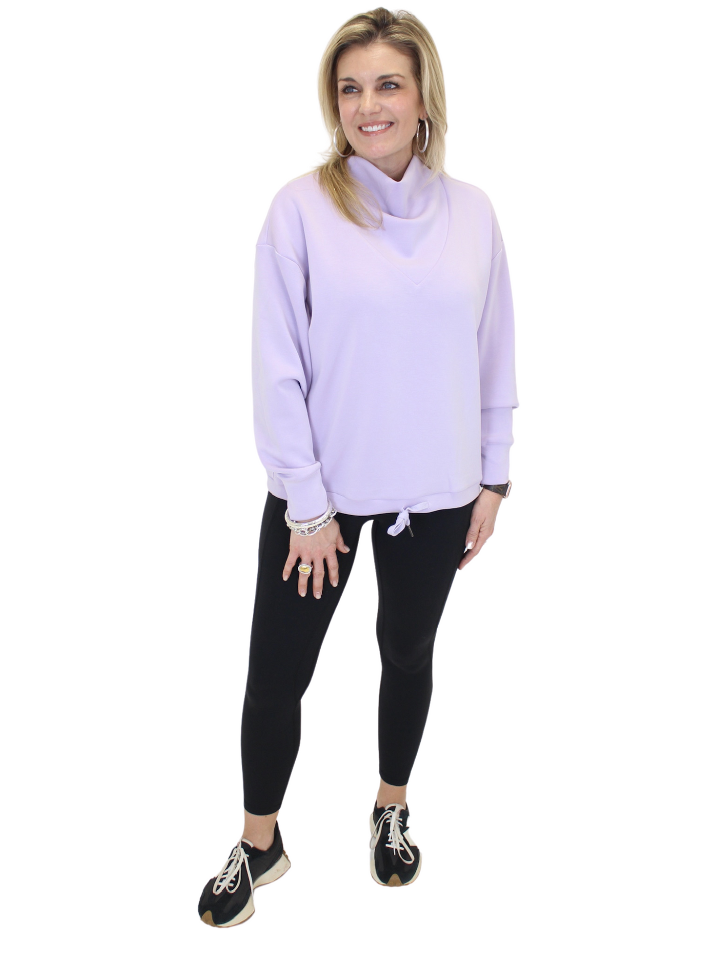 Mock Neck Drawstring Sweatshirt - Lavender frnt view