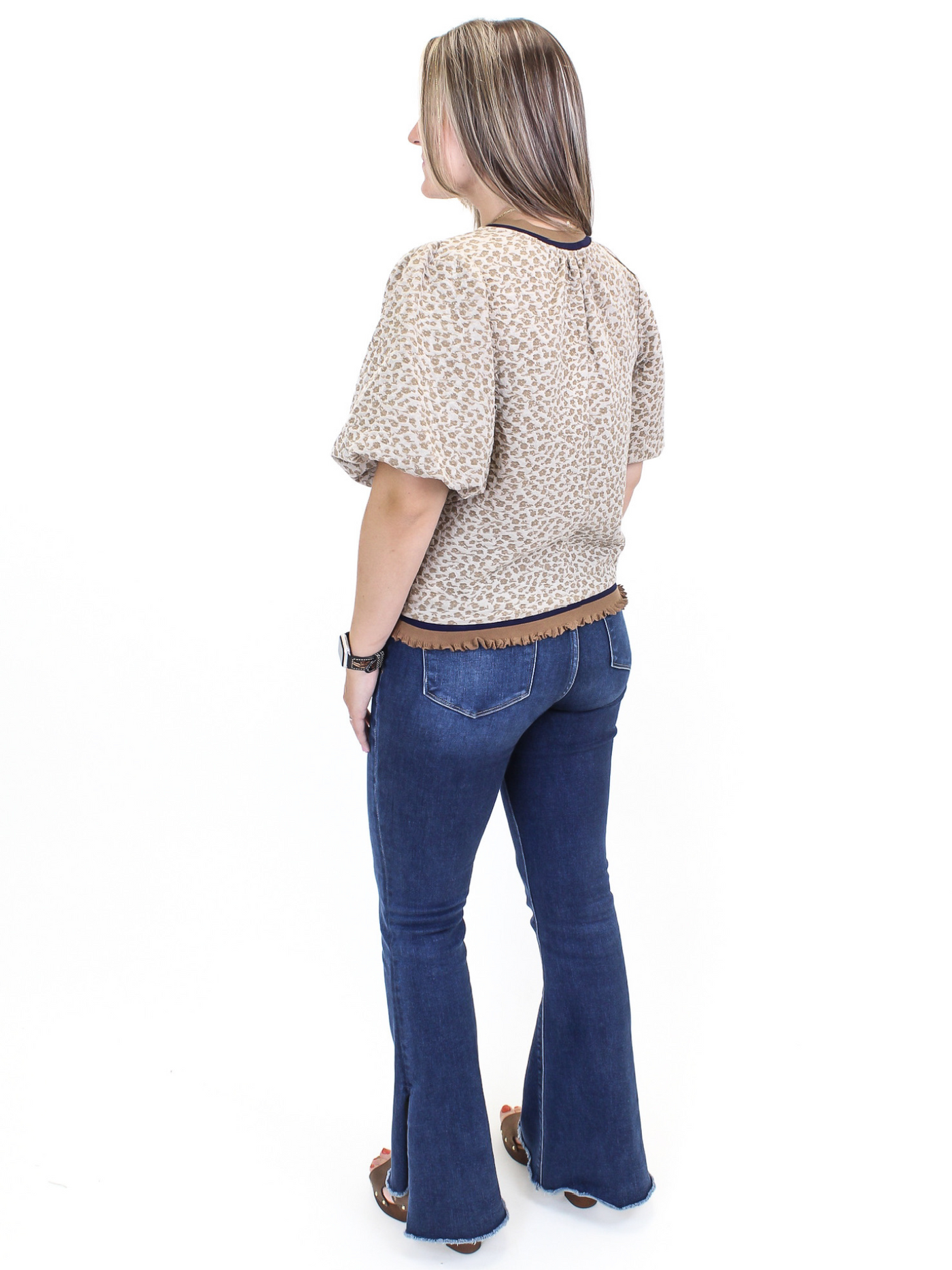 VOY Leopard top brown and navy back view.