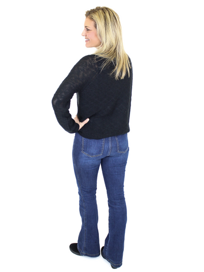 Wynn V-Neck Sweater - Black/Oatmeal back view.