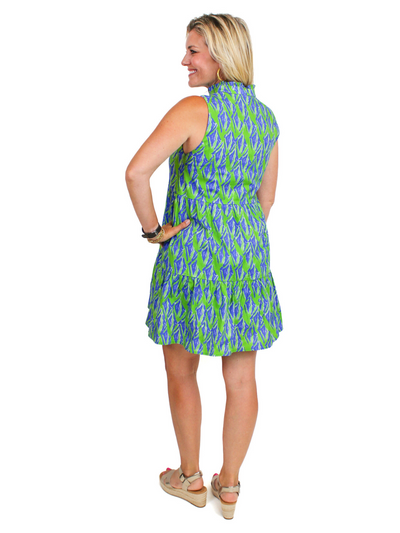 THML Sleeveless Ikat Print Dress - Green/Blue back view.