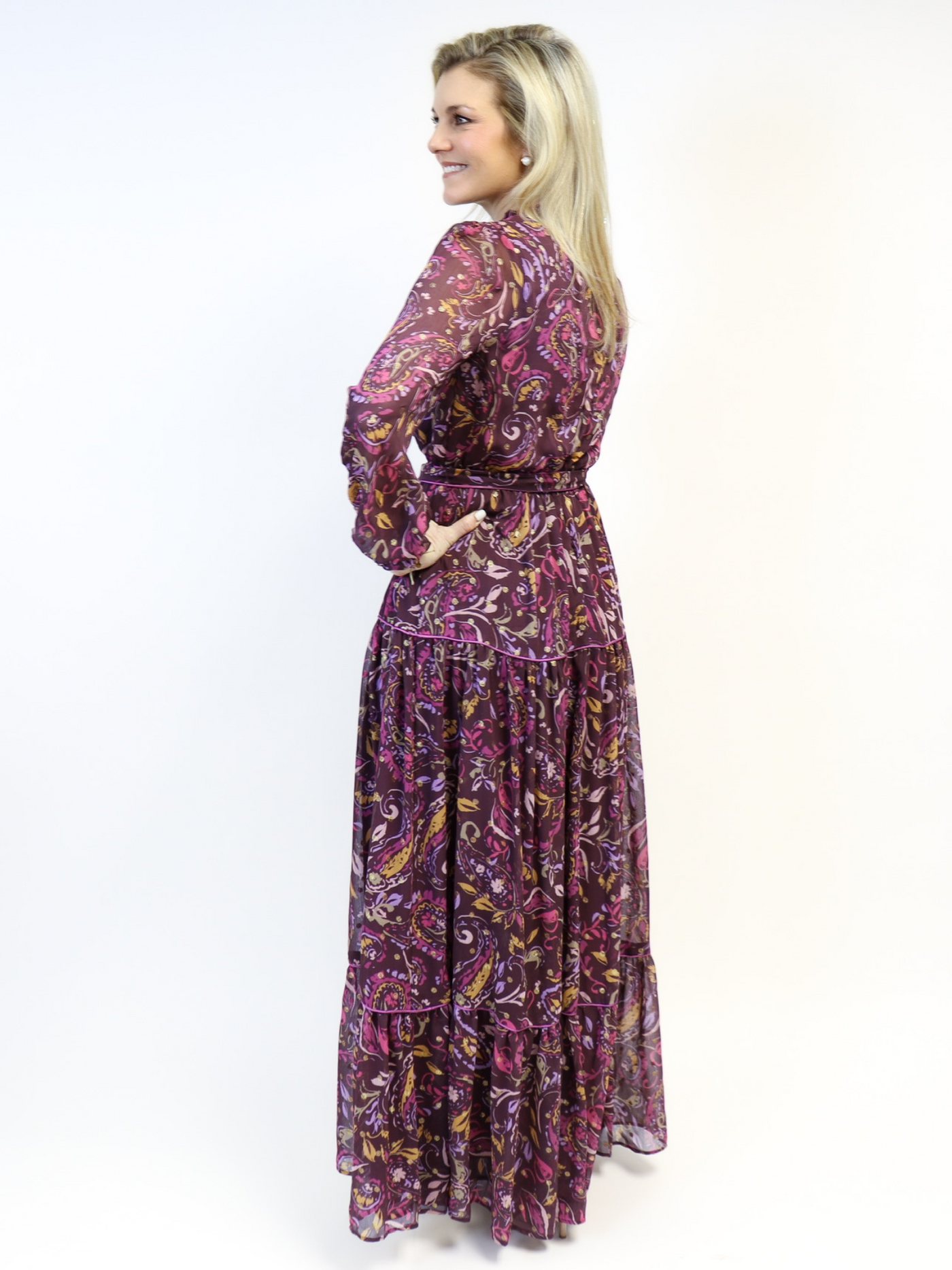 Plum Perfection Chiffon Maxi Dress back view.