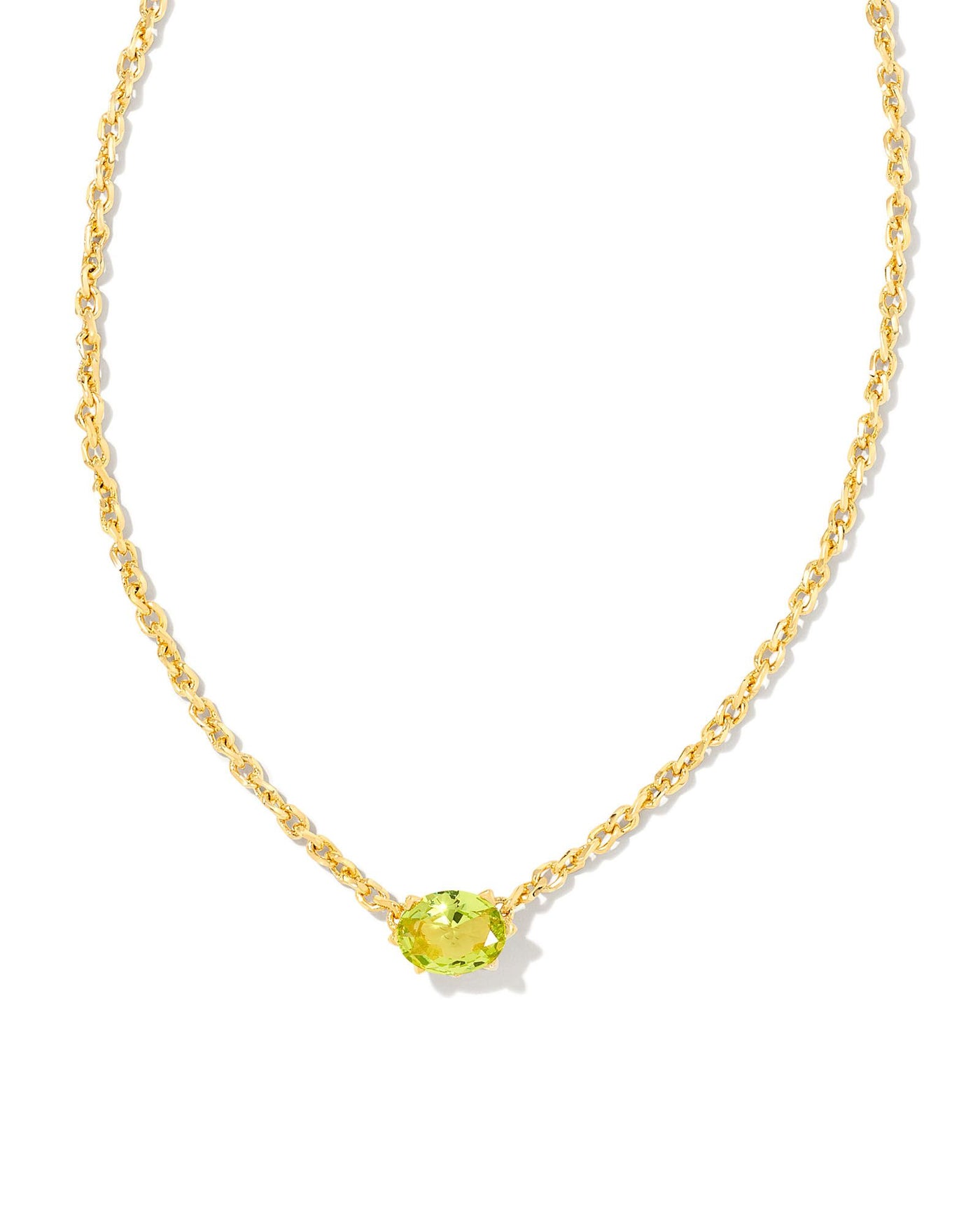 Cailin Crystal Pendant Necklace Gold Peridot Crystal on white background, front view.