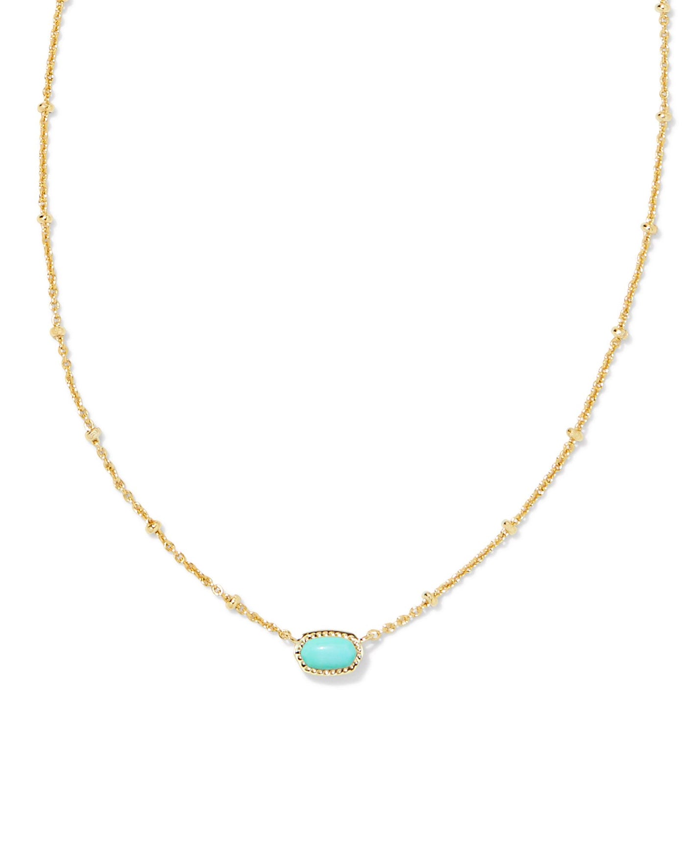 Kendra Scott Mini Elisa Satellite Necklace in Gold Mint Magnesite on white background close up.