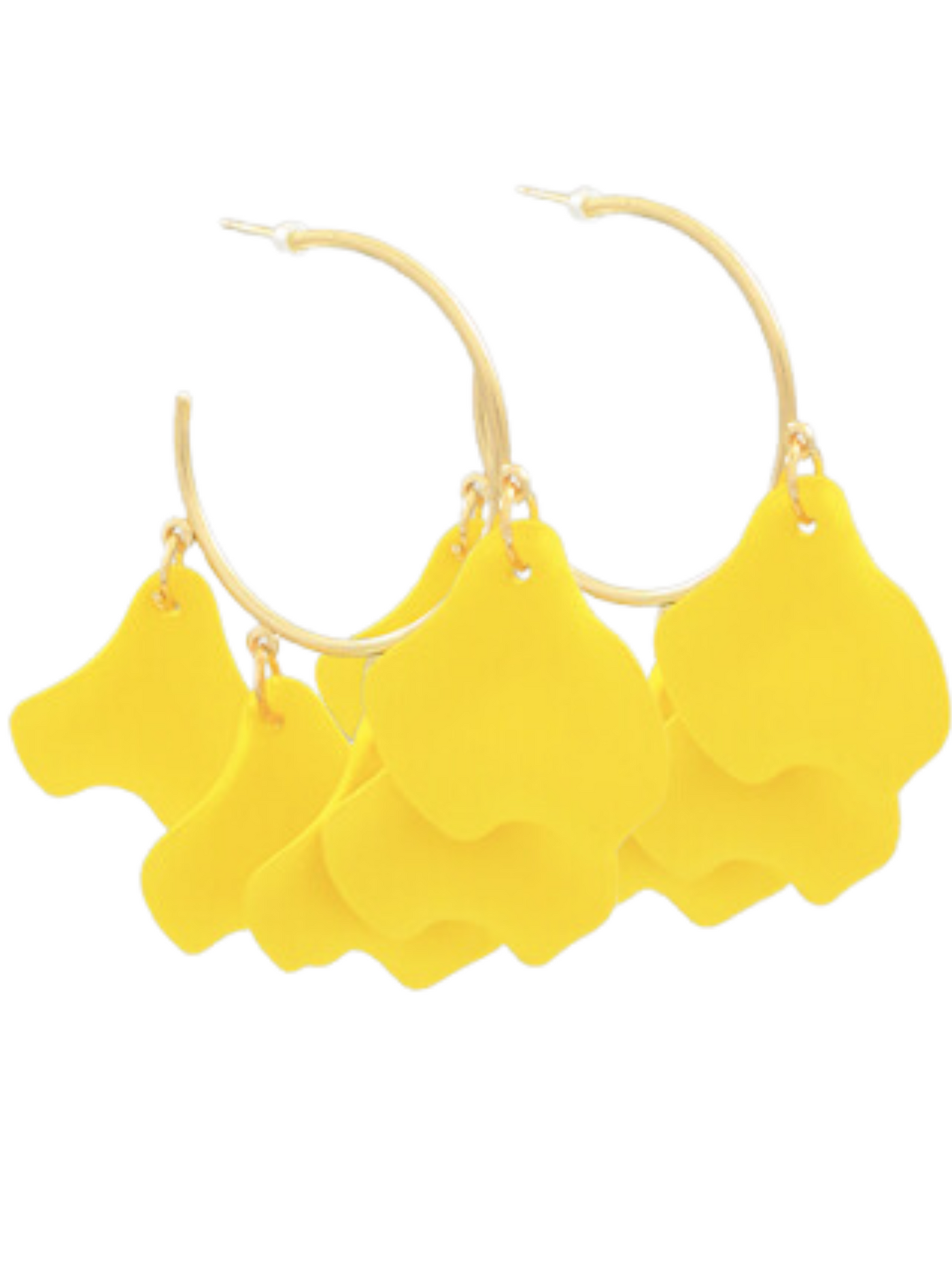 Yellow and Gold 6 Petal Dangle Hoops