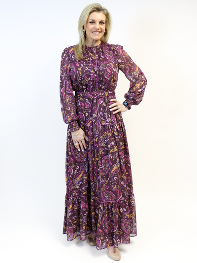 Plum Perfection Chiffon Maxi Dress front view.