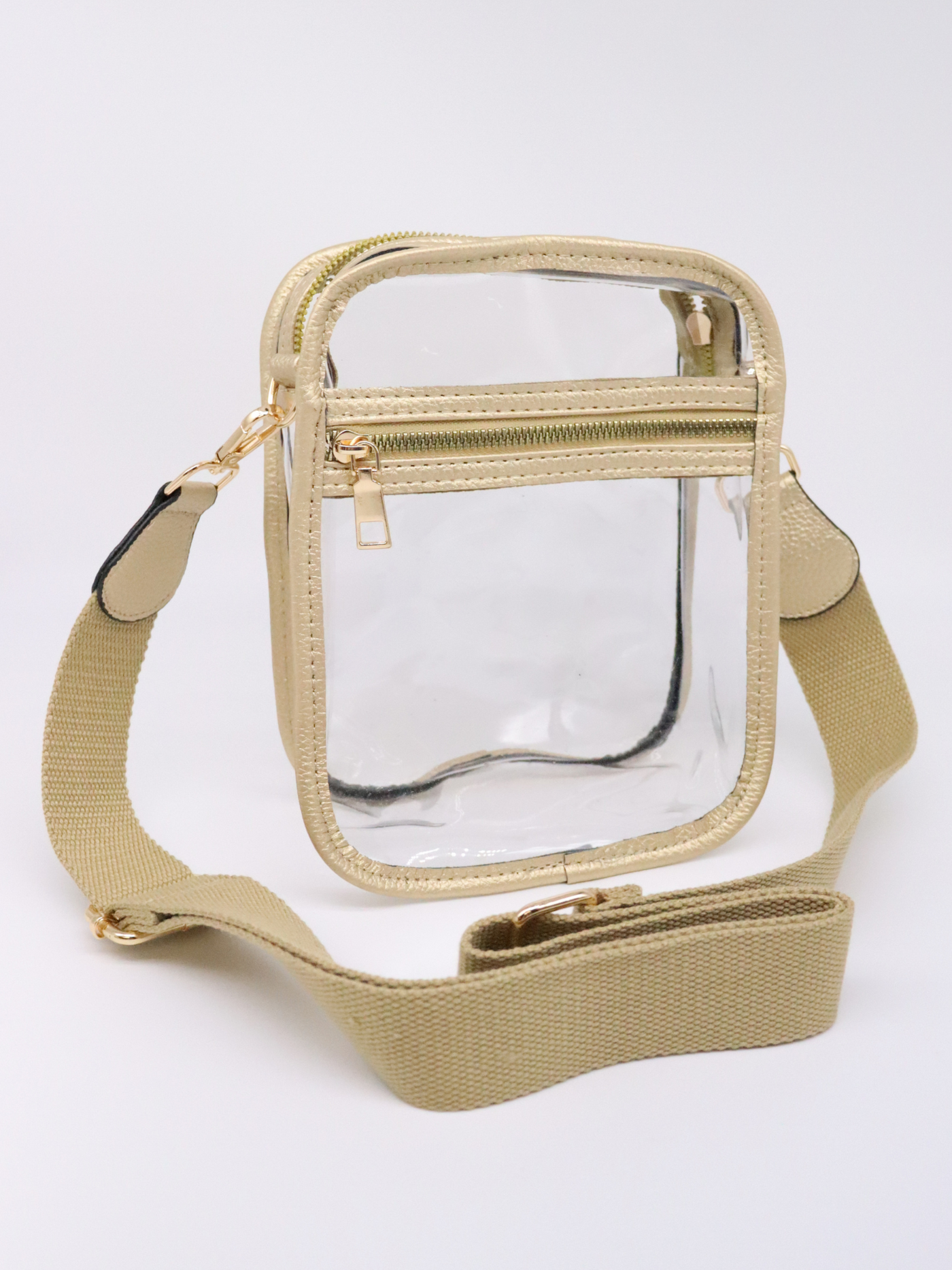 Gold clear stadium bag.