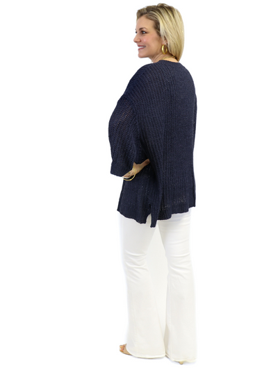 Mud Pie Thatcher Sweater - Navy back view.