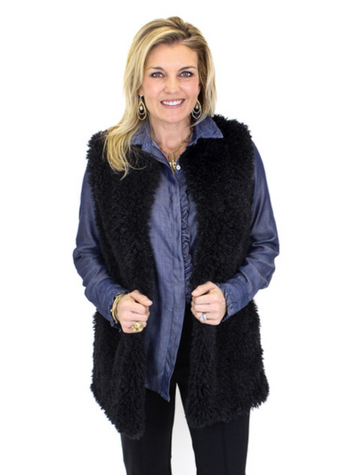 Charlie B Long Faux Fur Vest - Black