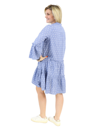 Chambray Peasant Dress - Blue back view.