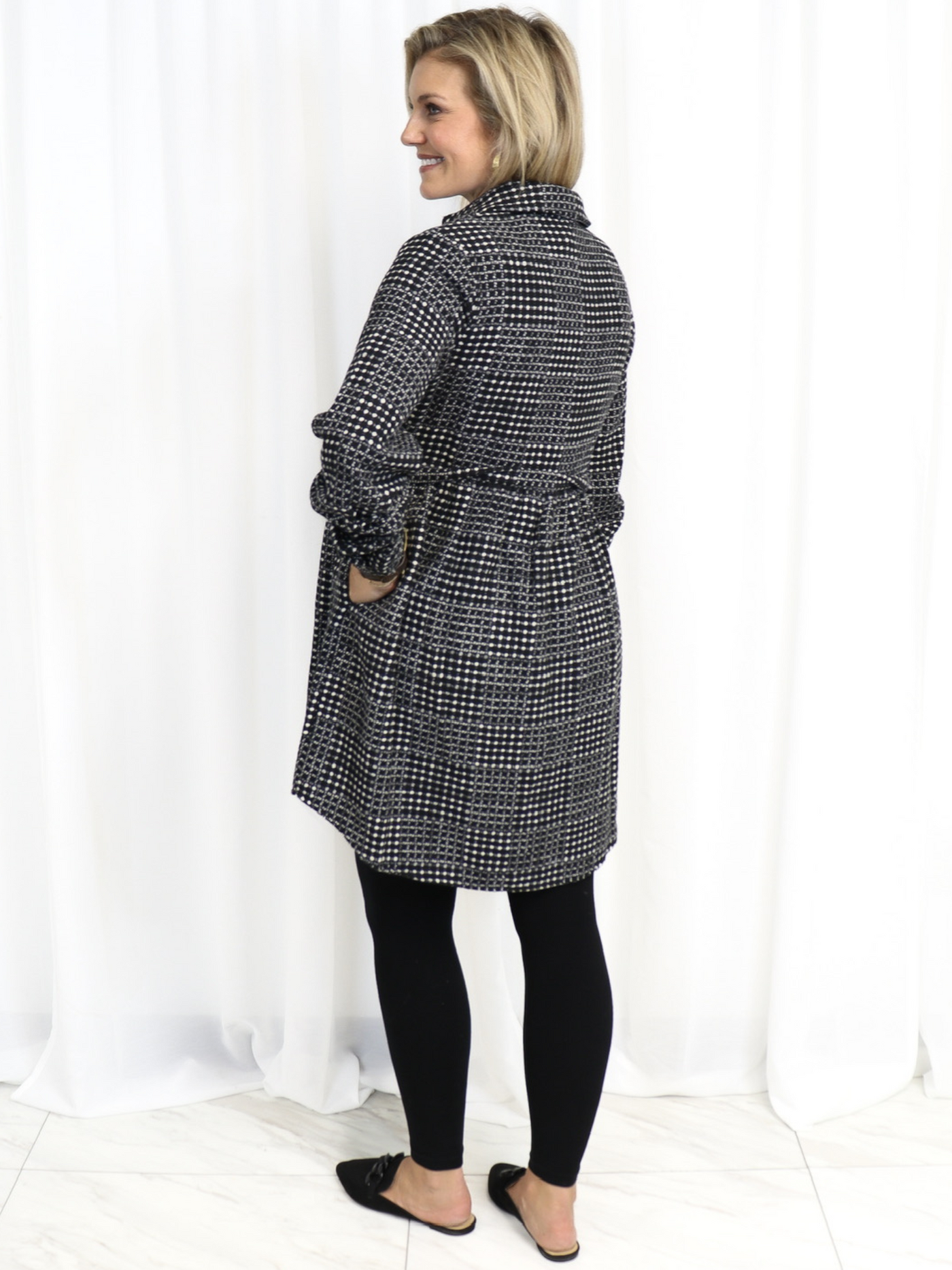 Lili Sidonio Checkered Shirt Dress back view.