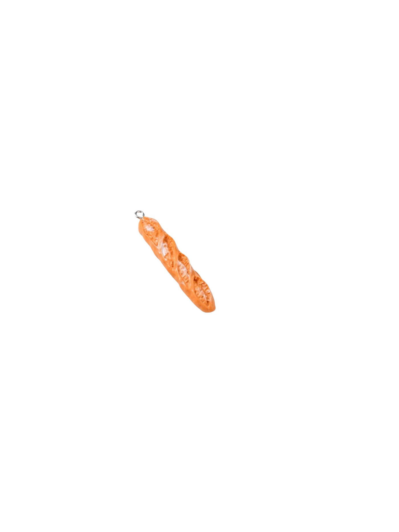 Realistic baguette charm on white background.