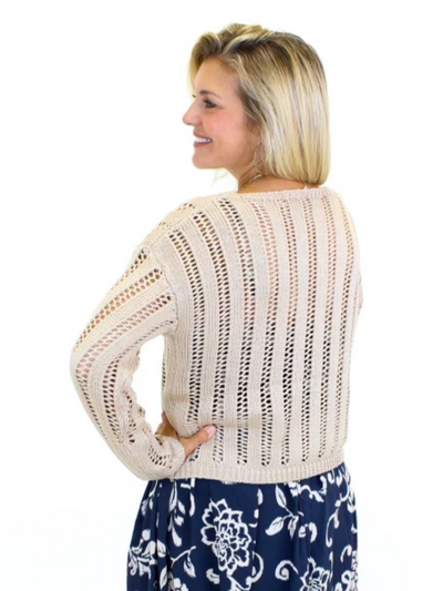 Round Neck Knit Sweater - Taupe back view.