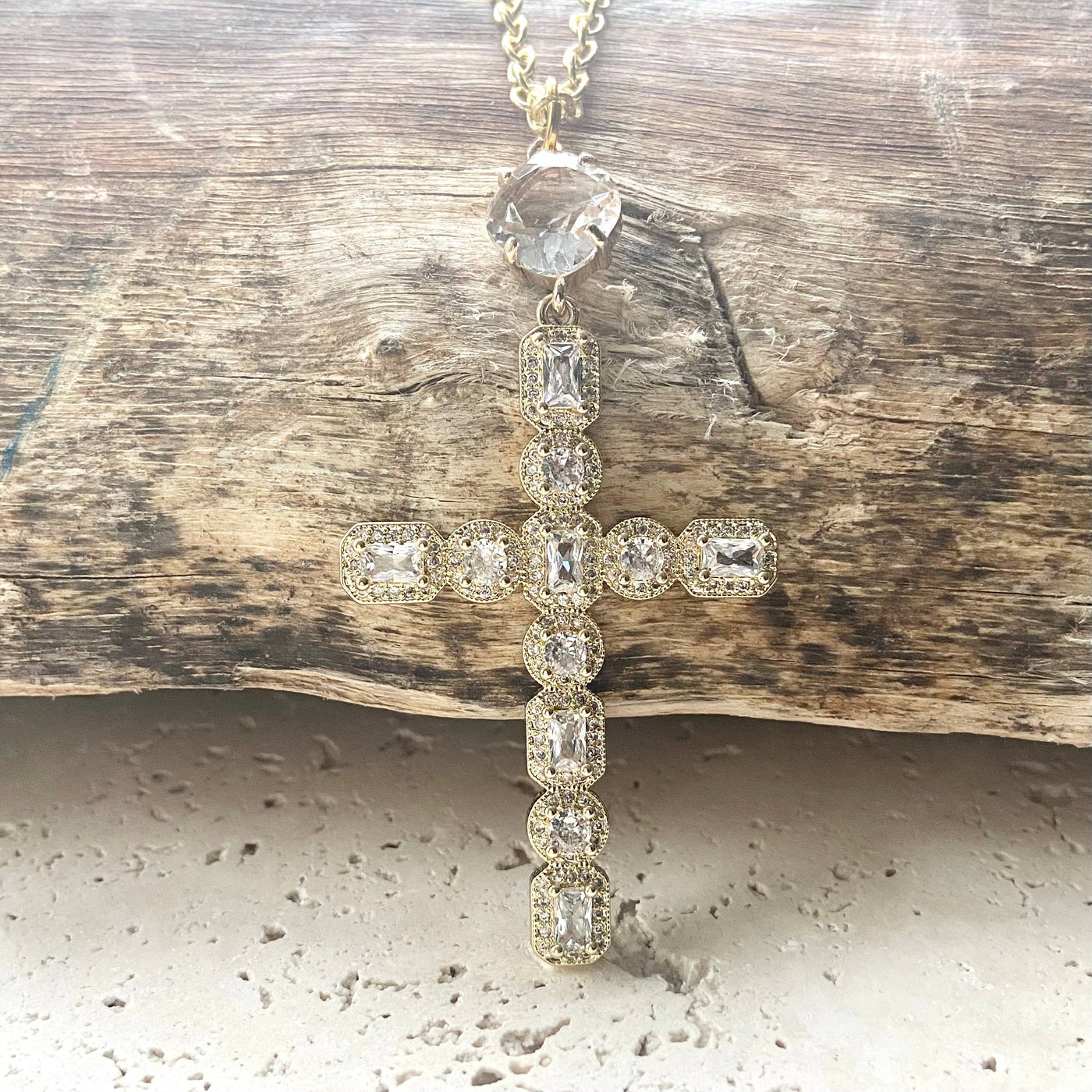 VB&CO Designs Handmade Jewelry Crystal Cross - Gold