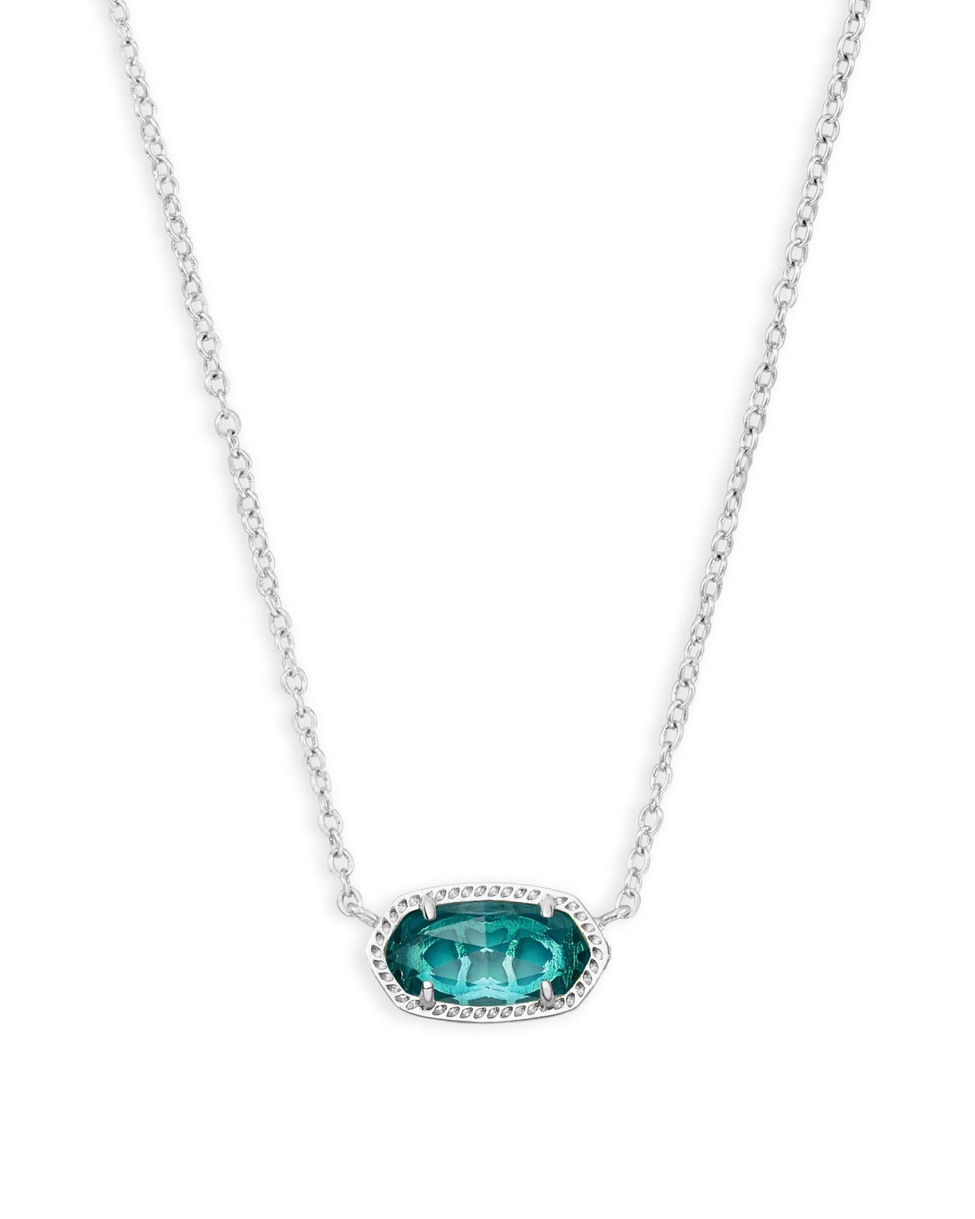 Kendra Scott Elisa Pendant Necklace Silver London Blue on white background, closeup front view.