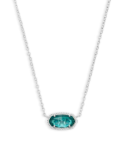 Kendra Scott Elisa Pendant Necklace Silver London Blue on white background, closeup front view.