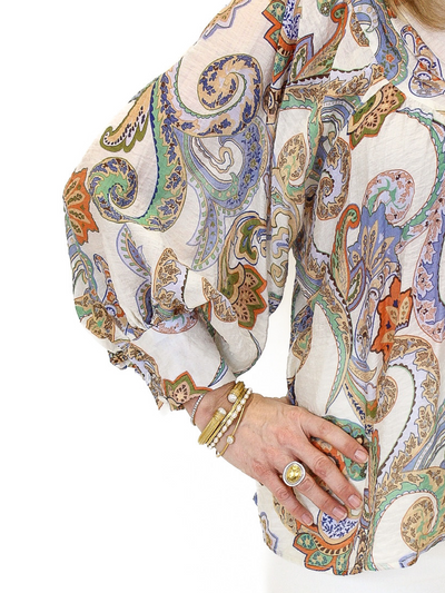 Paisley Bubble Sleeve Blouse - Ivory