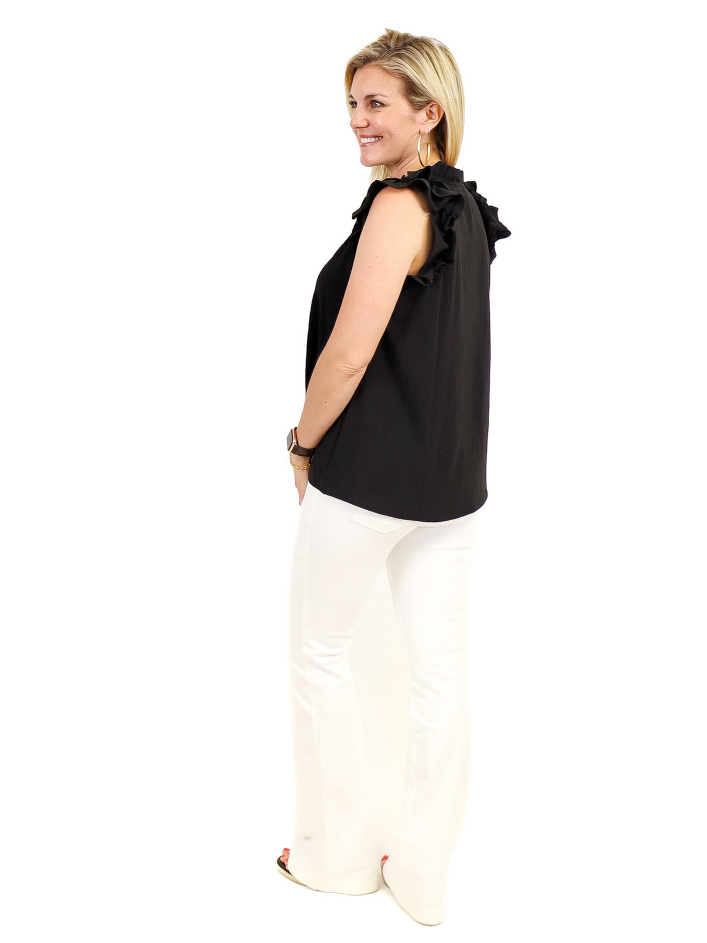 Mud Pie Dahlia Ruffle Top - Black back view.