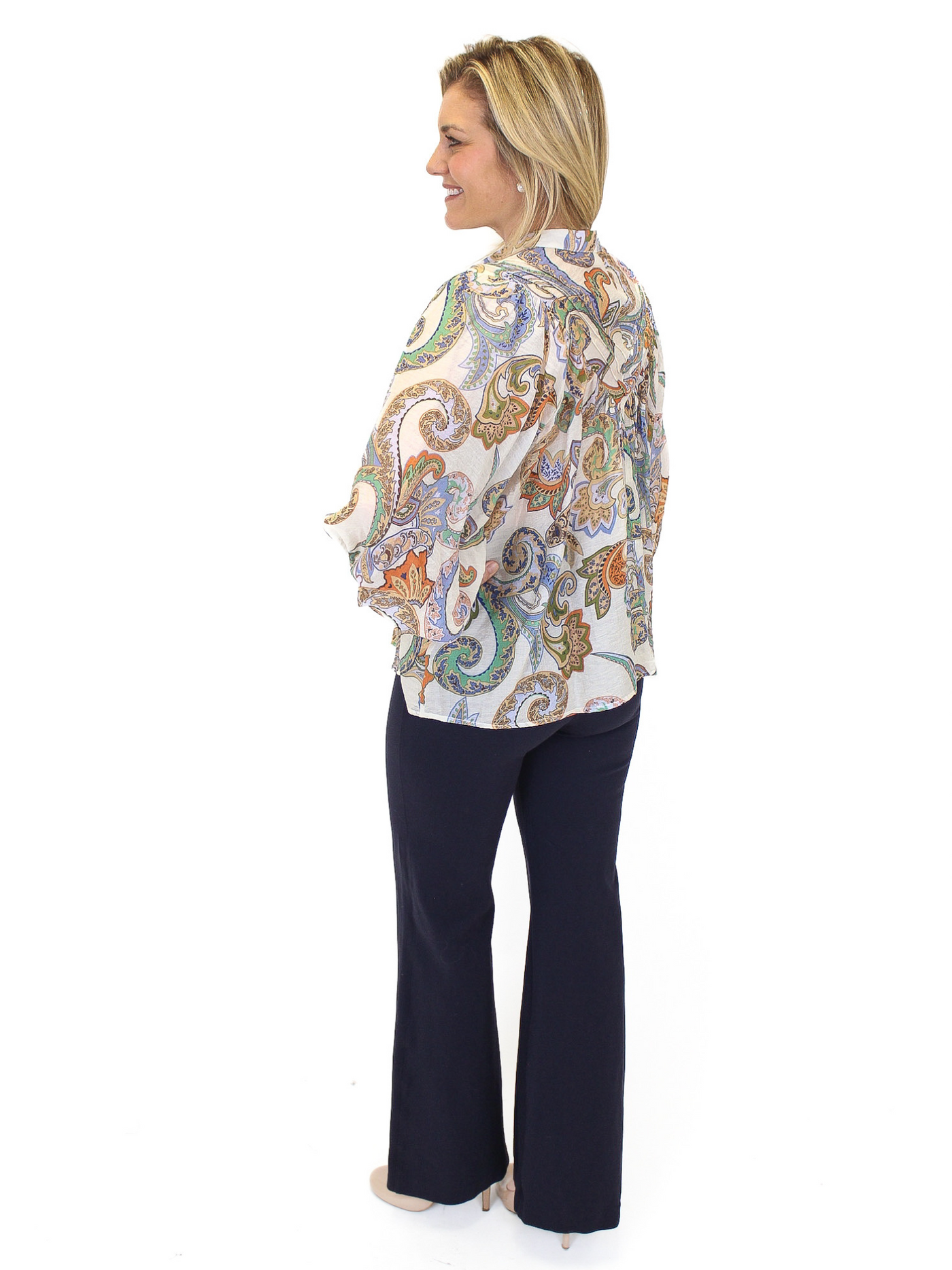 Paisley Bubble Sleeve Blouse - Ivory