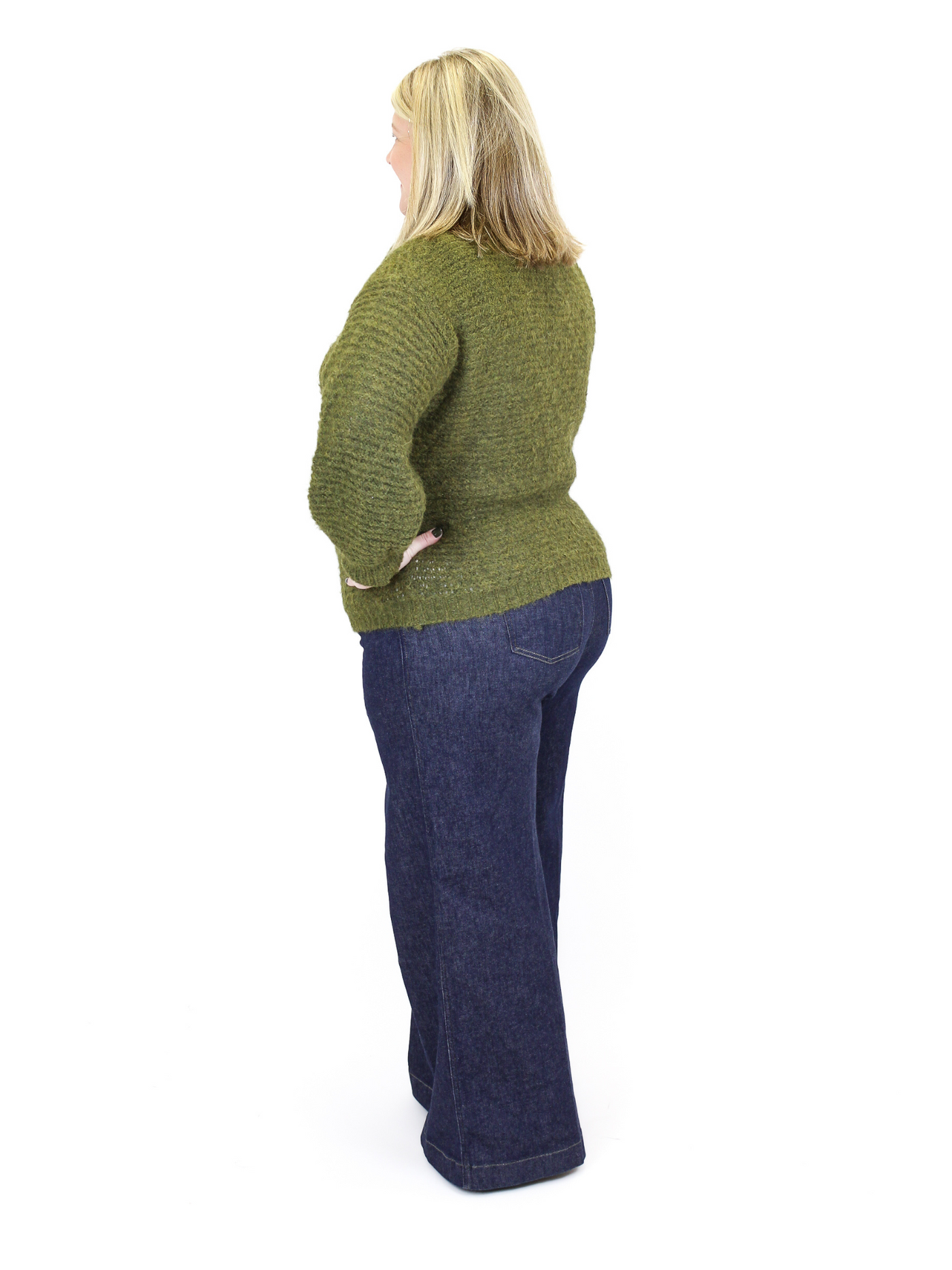 Molly Bracken Ribbed Turtleneck Sweater - Green back view.