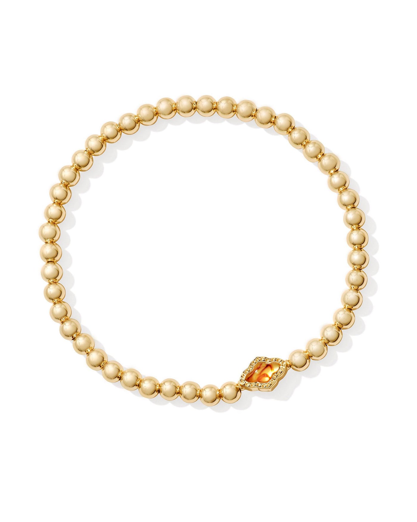 Kendra Scott gold beaded bracelet with marbled amber illusion pendant.