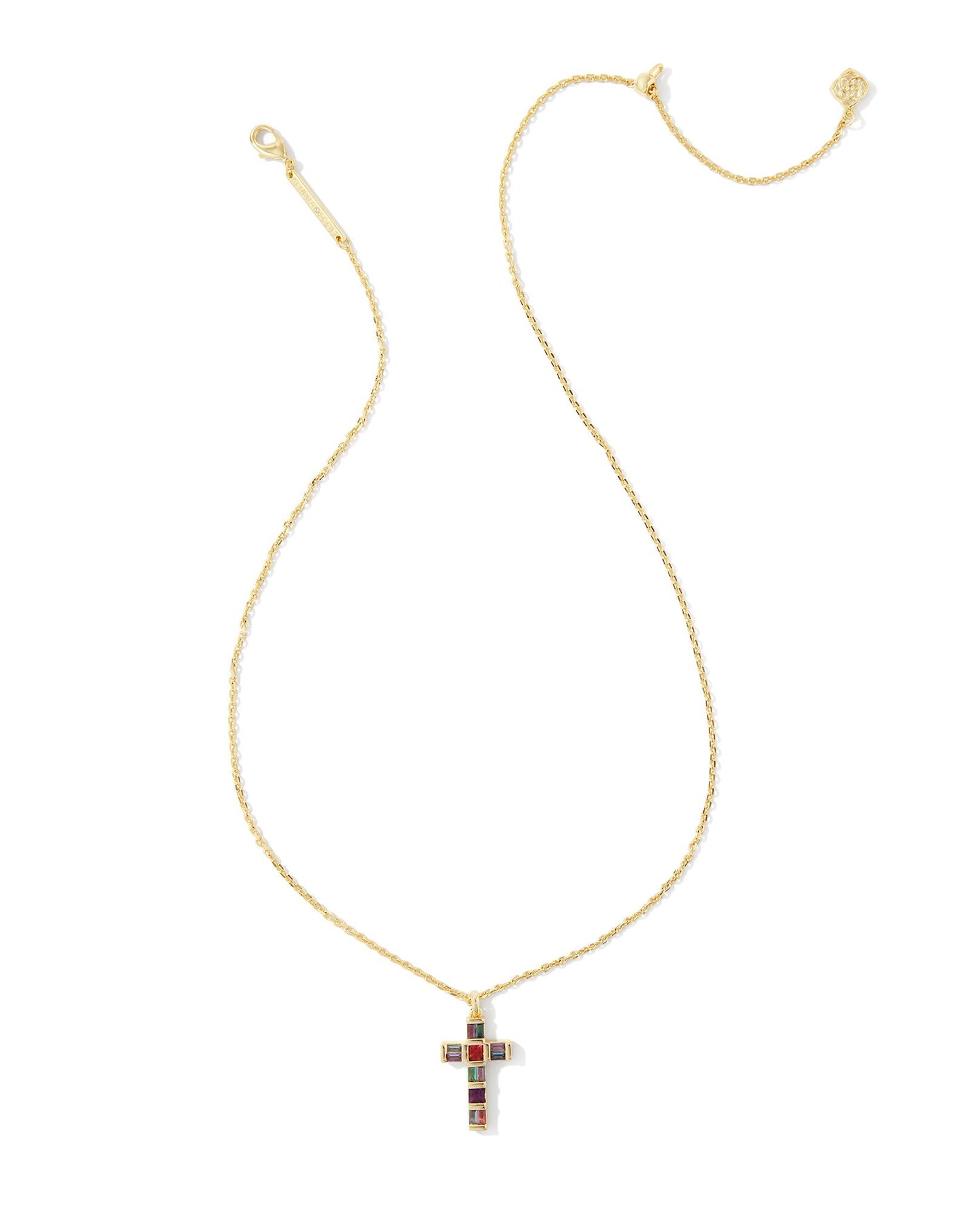 Kendra Scott Gracie Cross Necklace in Gold Multi Mix on white background, full front view.