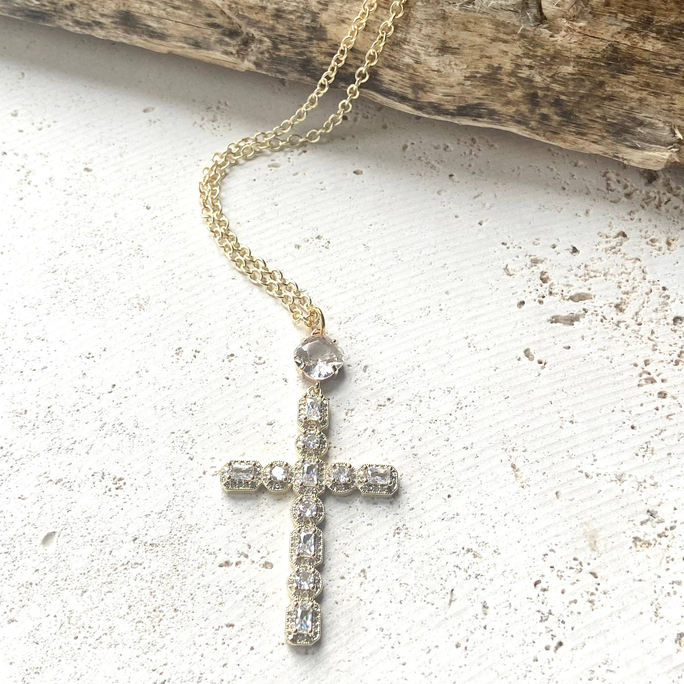 VB&CO Designs Handmade Jewelry Crystal Cross - Gold