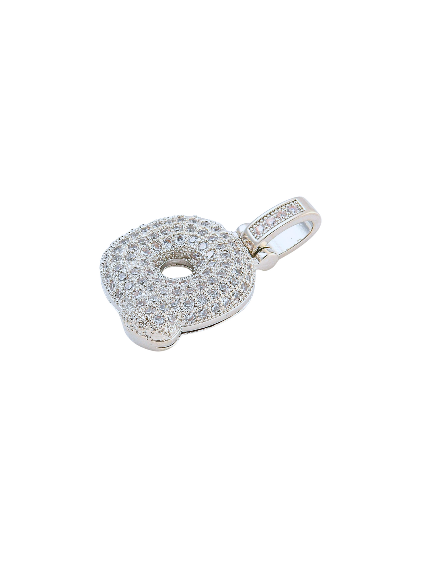 Side view of the Silver Rhinestone Bubble Letter "Q" Charm